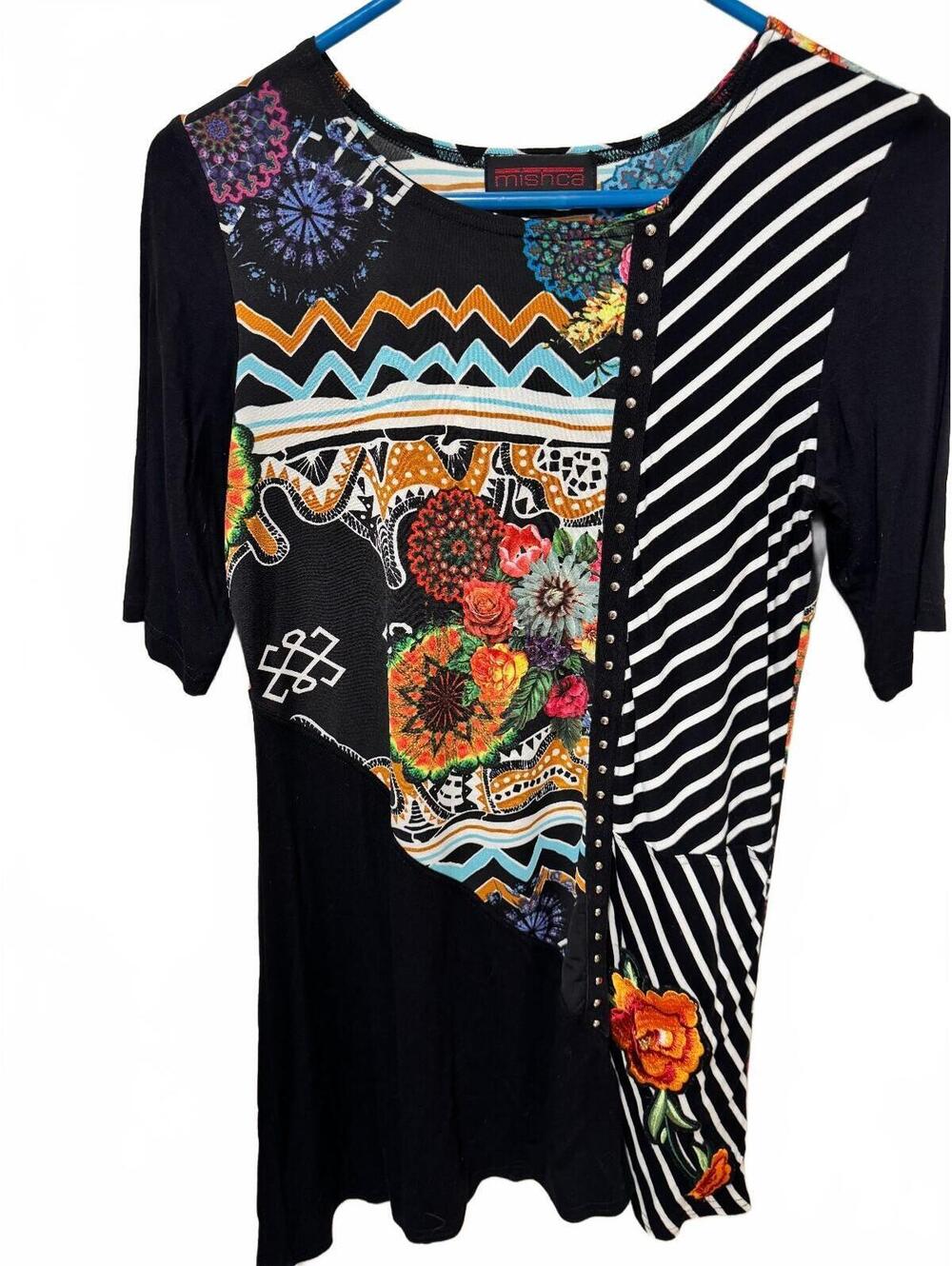 mishca Mixed Print Studded Tunic Top Size M